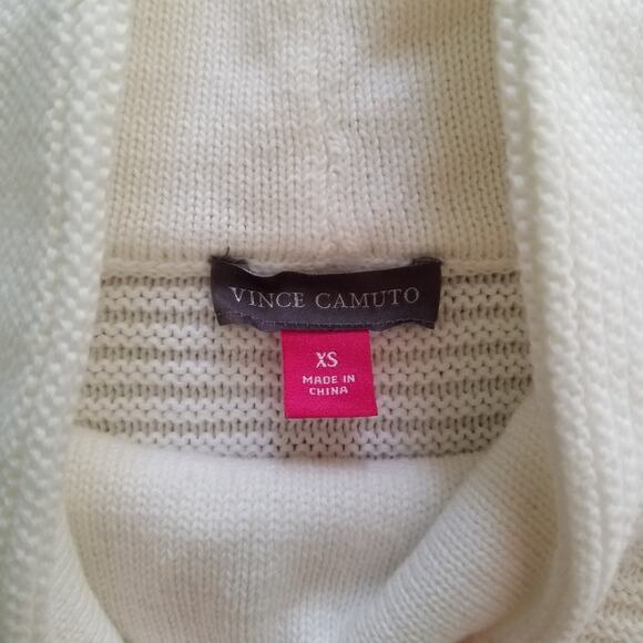 Vince Camuto White Sweater Women’s XS Cable Ribbed Mock Turtleneck Cotton Blend - Picture 4 of 9